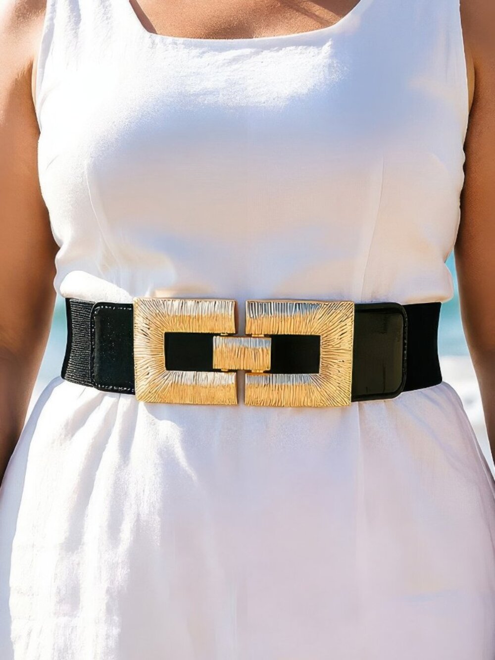 Vegan Leather Metal Buckle Elastic Plus Size Belt